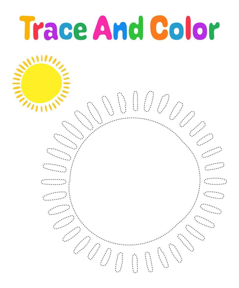 Sun tracing worksheet for kids vector