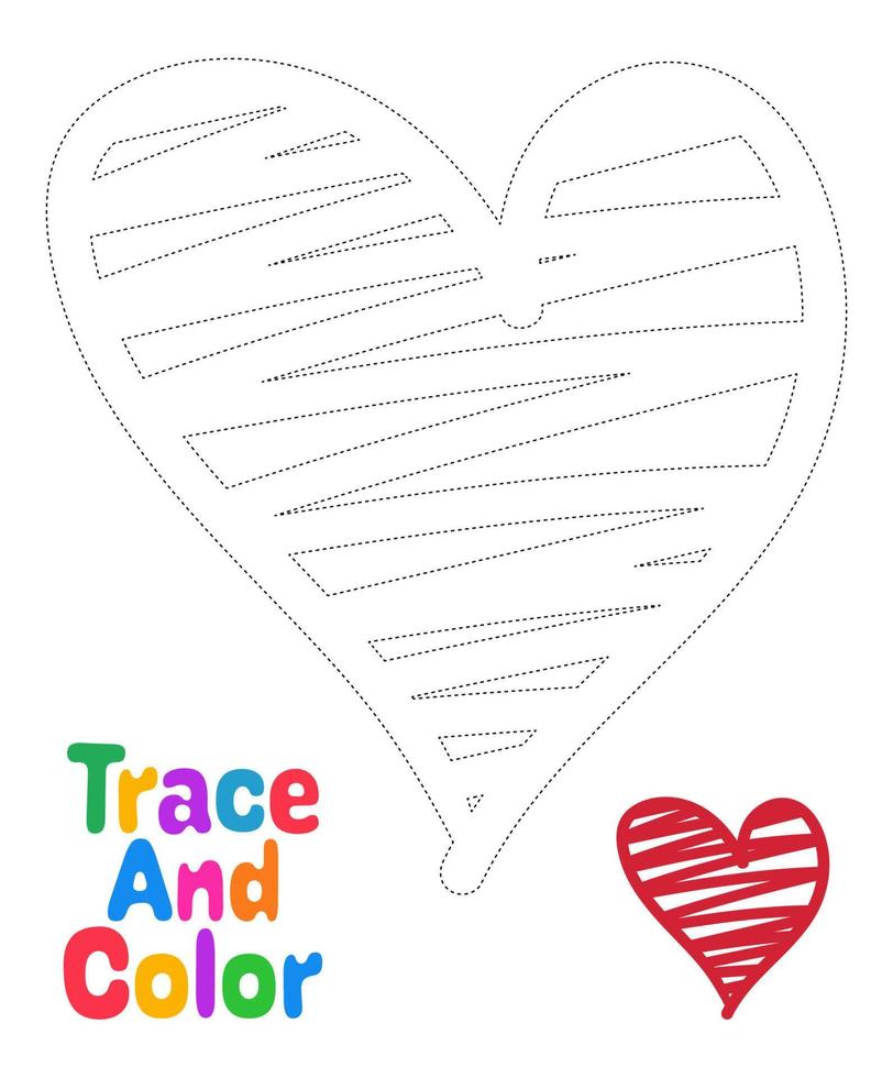 Heart tracing worksheet for kids vector