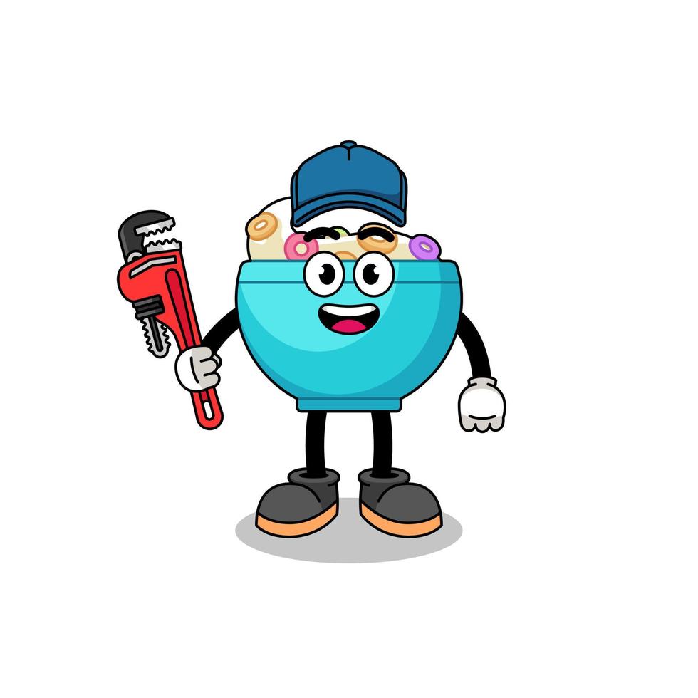 cereal bowl illustration cartoon as a plumber vector