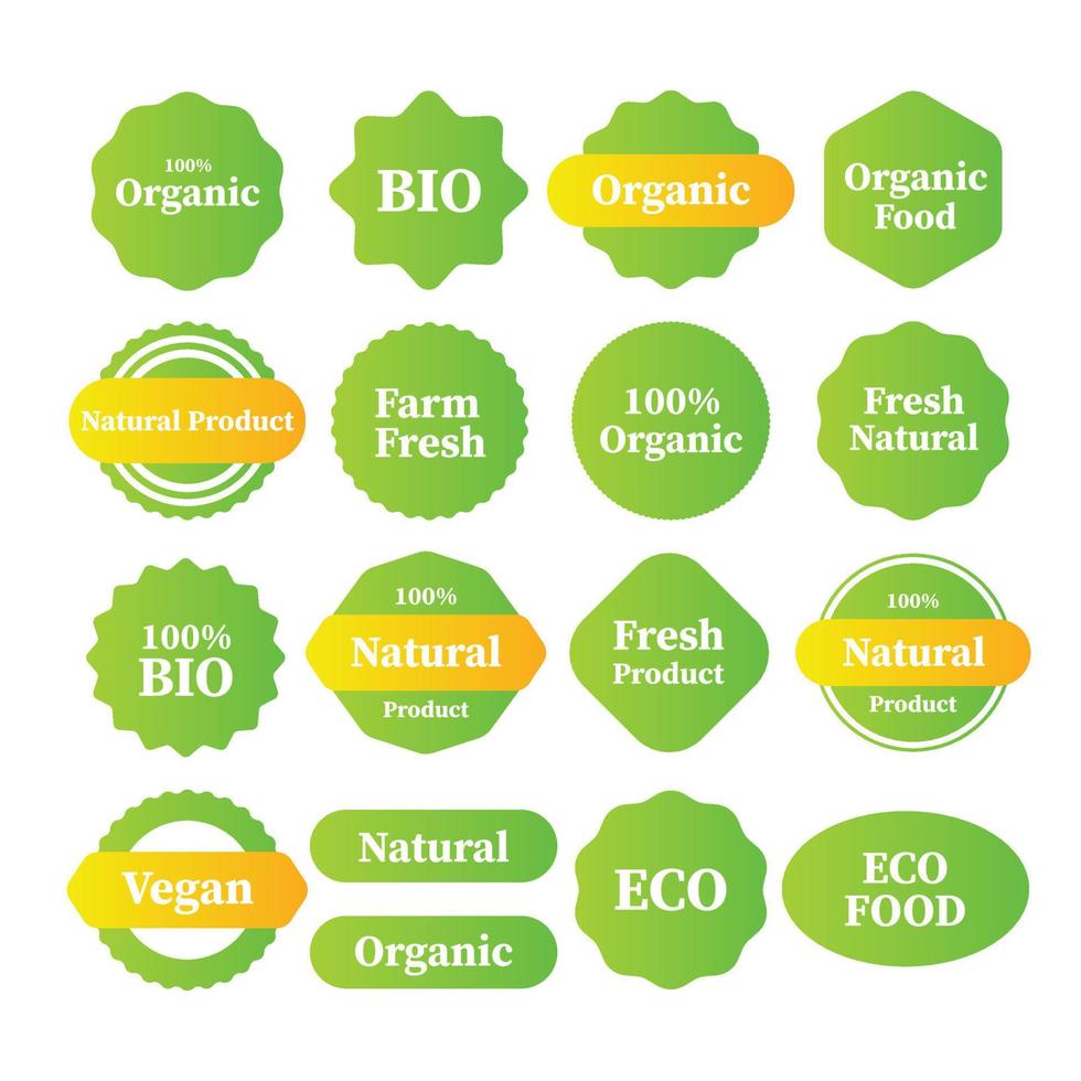 Labels and emblems organic, natural, healthy food, fresh and vegetarian food. Vector illustration.