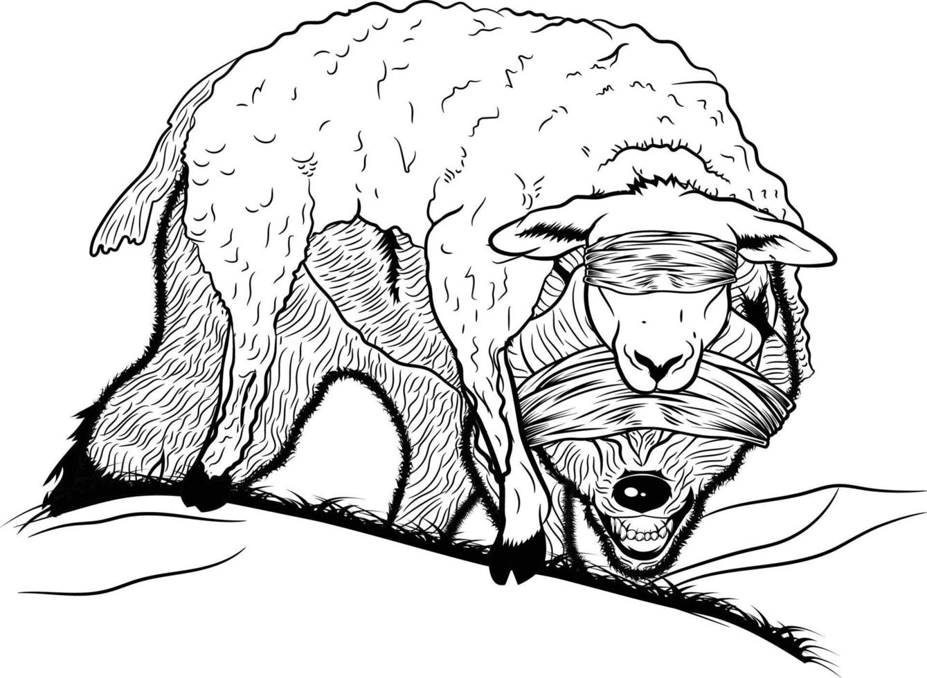 Fox Sheep Black And White Vector Graphic Illustration