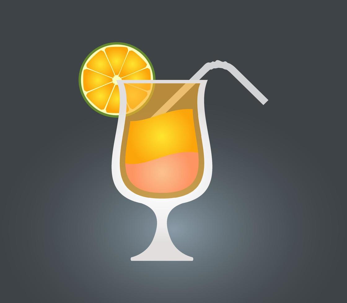 glass of orange juice with lemon vector