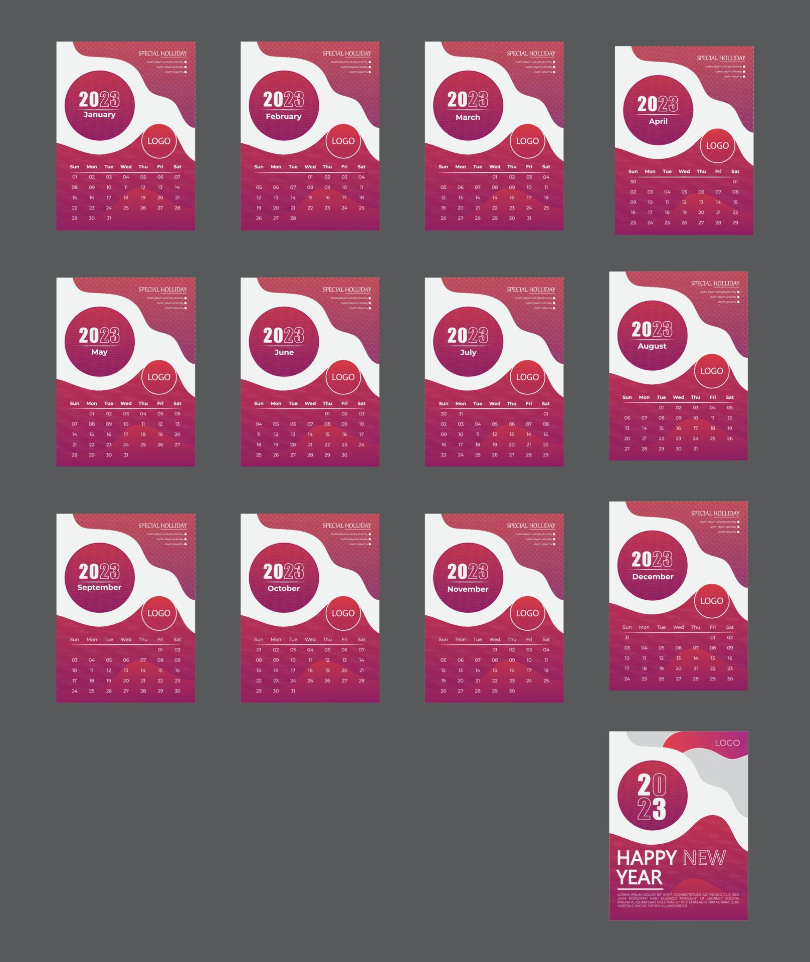 New year Desk Calendar 2023 template 12 months included, Happy New Year