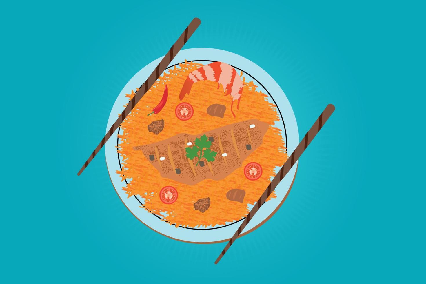 arroz basmati tradicional mexicano con diseño de tomate vector