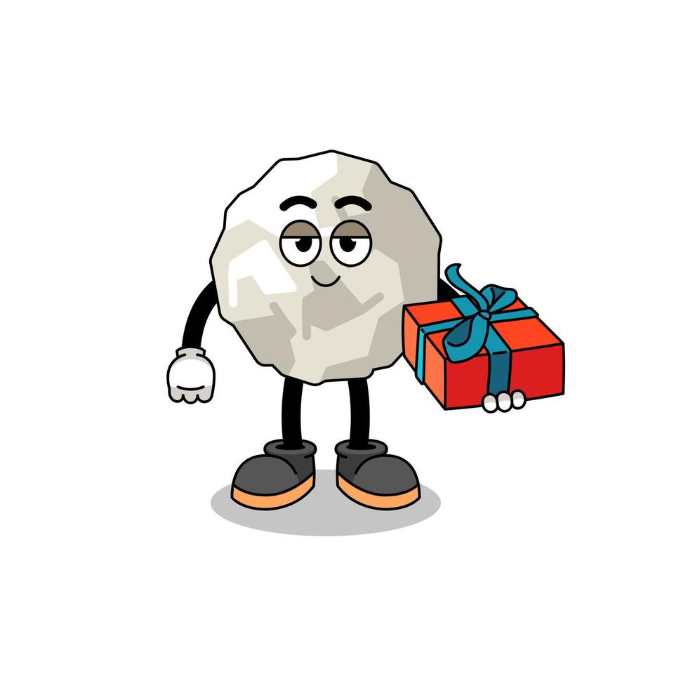 crumpled paper mascot illustration giving a gift vector