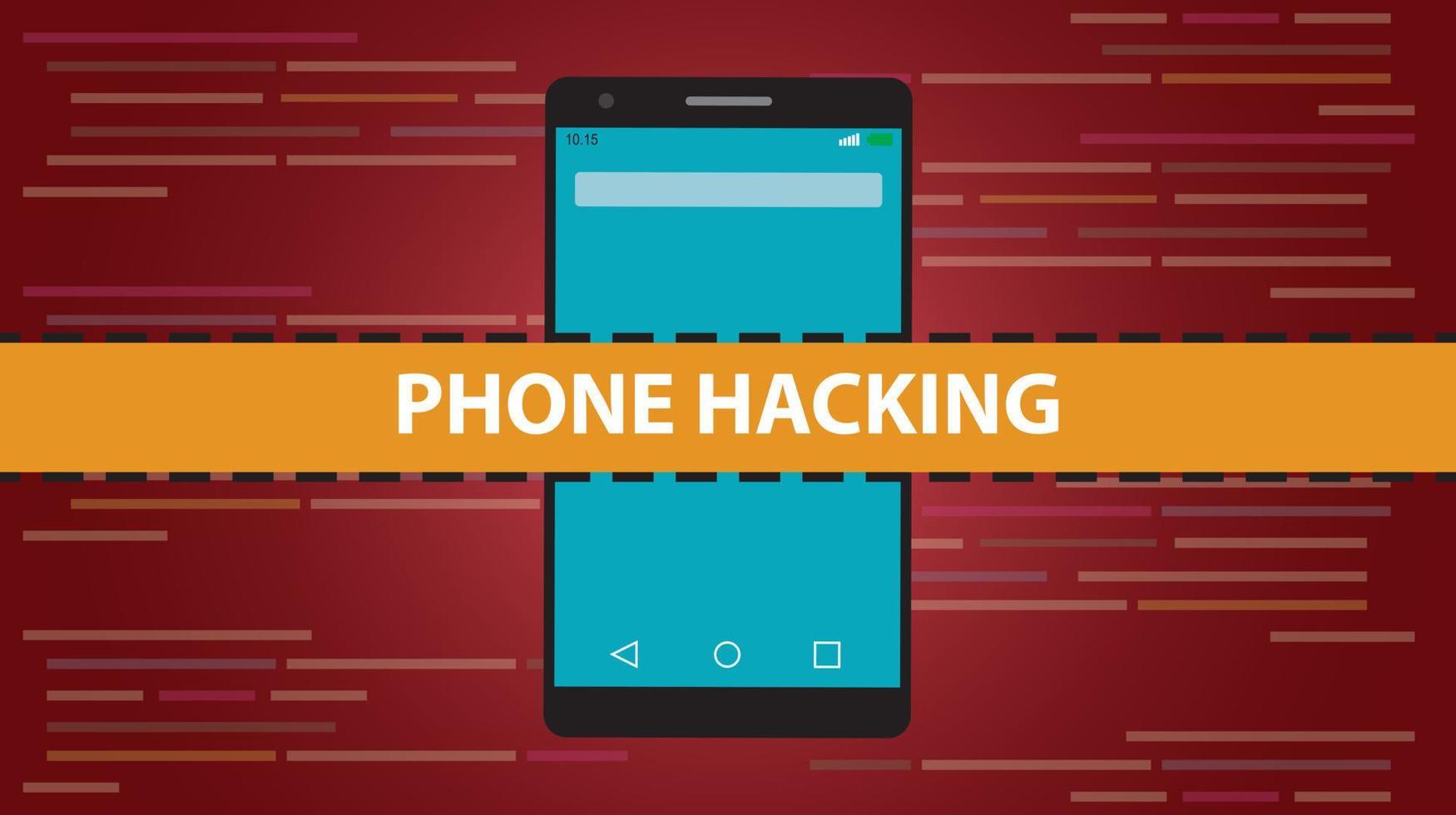 phone hacking concept with smartphone and programming hack script code as background vector illustration