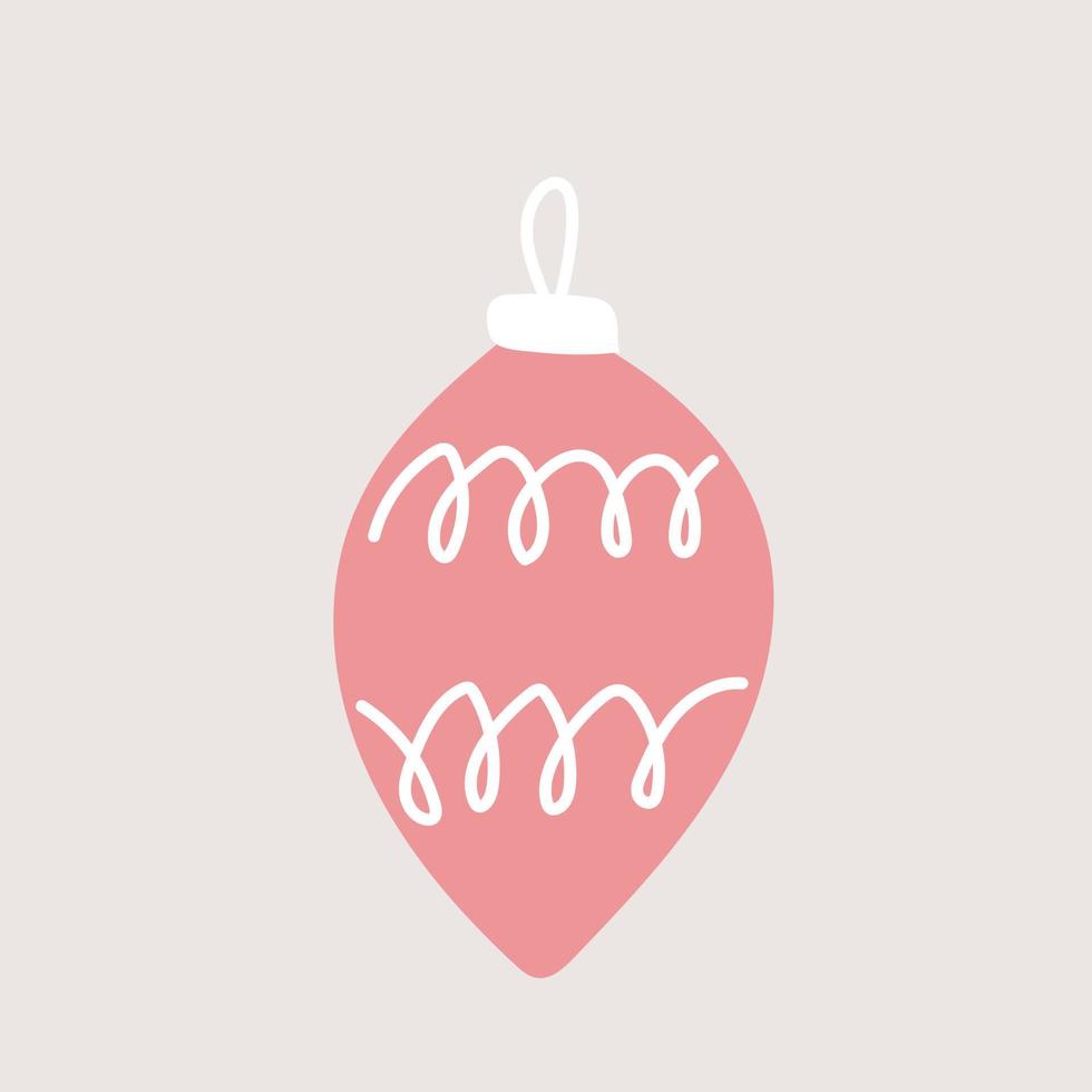 Vector hand drawn element, Christmas tree decoration, pink toy. Simple modern design, scandinavian style. For holiday cards, decorations, templates