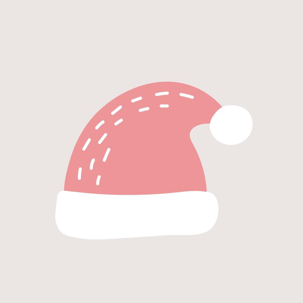 Santa Claus hat - Christmas cute doodle hand drawn icon for postcard. Minimalist Scandinavian design icon vector