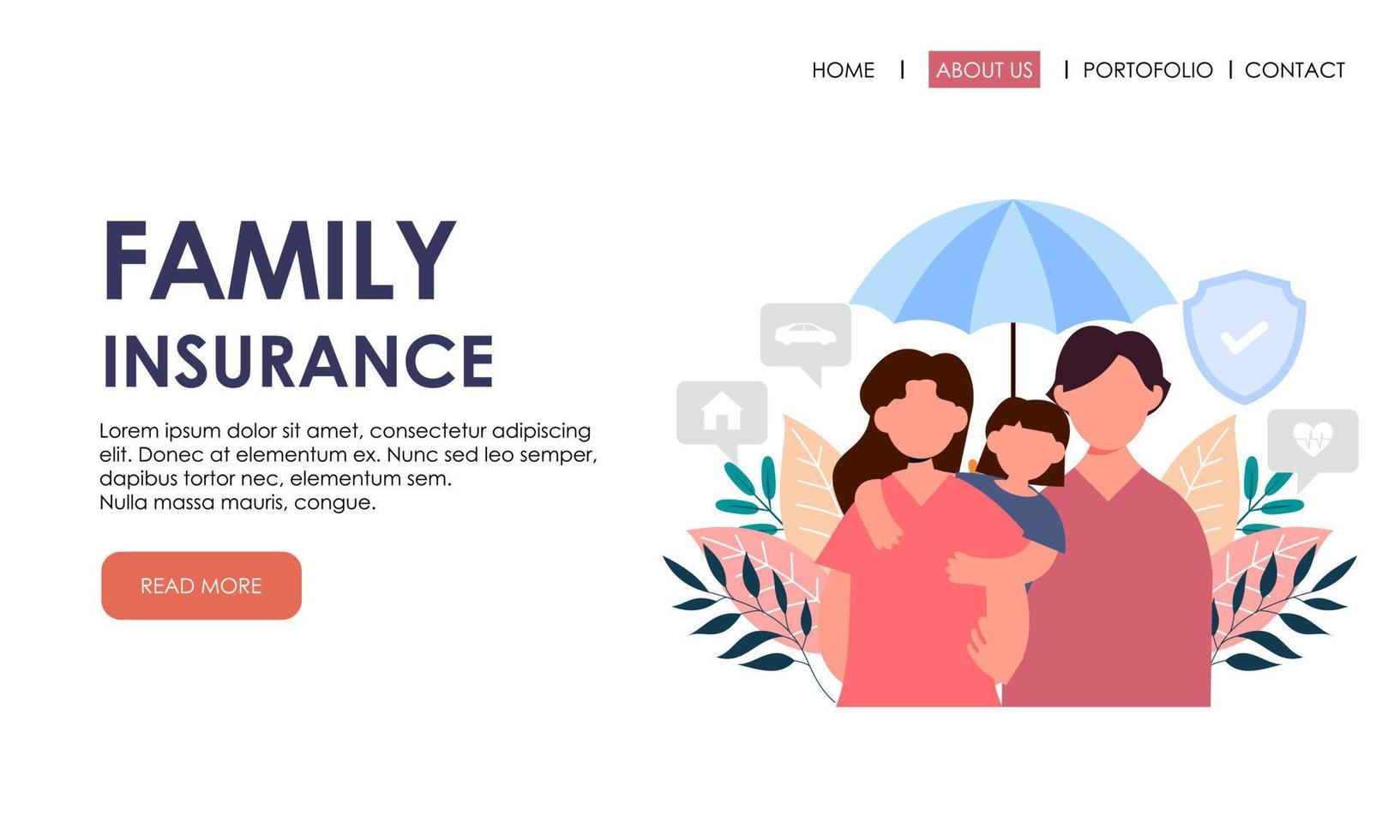 Family insurance landing page template. Insurance, healthcare concept banner vector