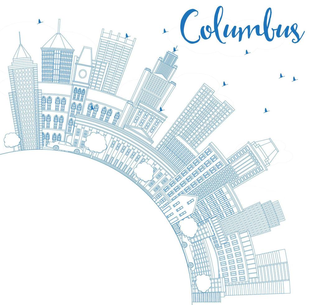 Outline Columbus Skyline with Blue Buildings and Copy Space. vector