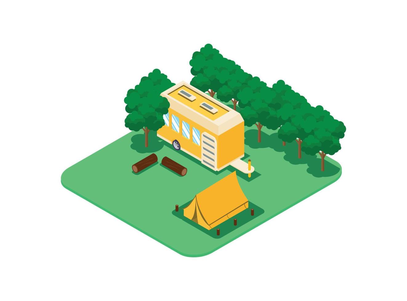 Isometric illustration of campsite in the forest. Vector Isometric Illustration Suitable for Diagrams, Infographics, And Other Graphic assets