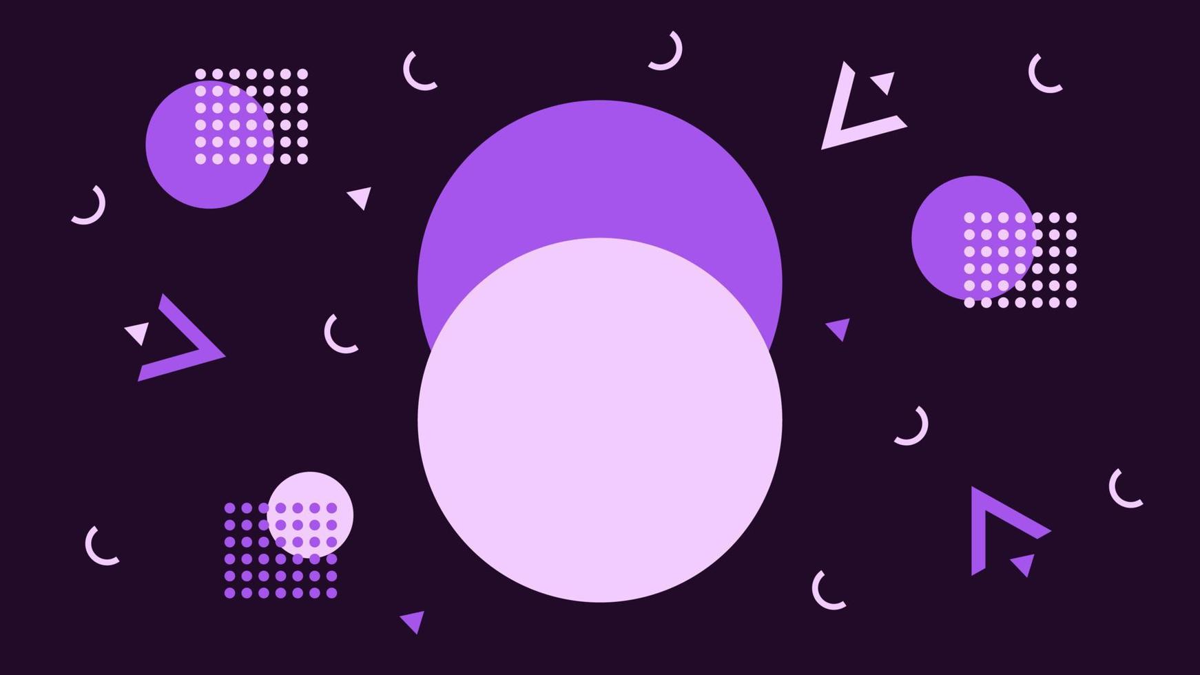 purple memphis vector with geometric shapes on dark background suitable for banner, layout, wallpaper, desktop, flyer.