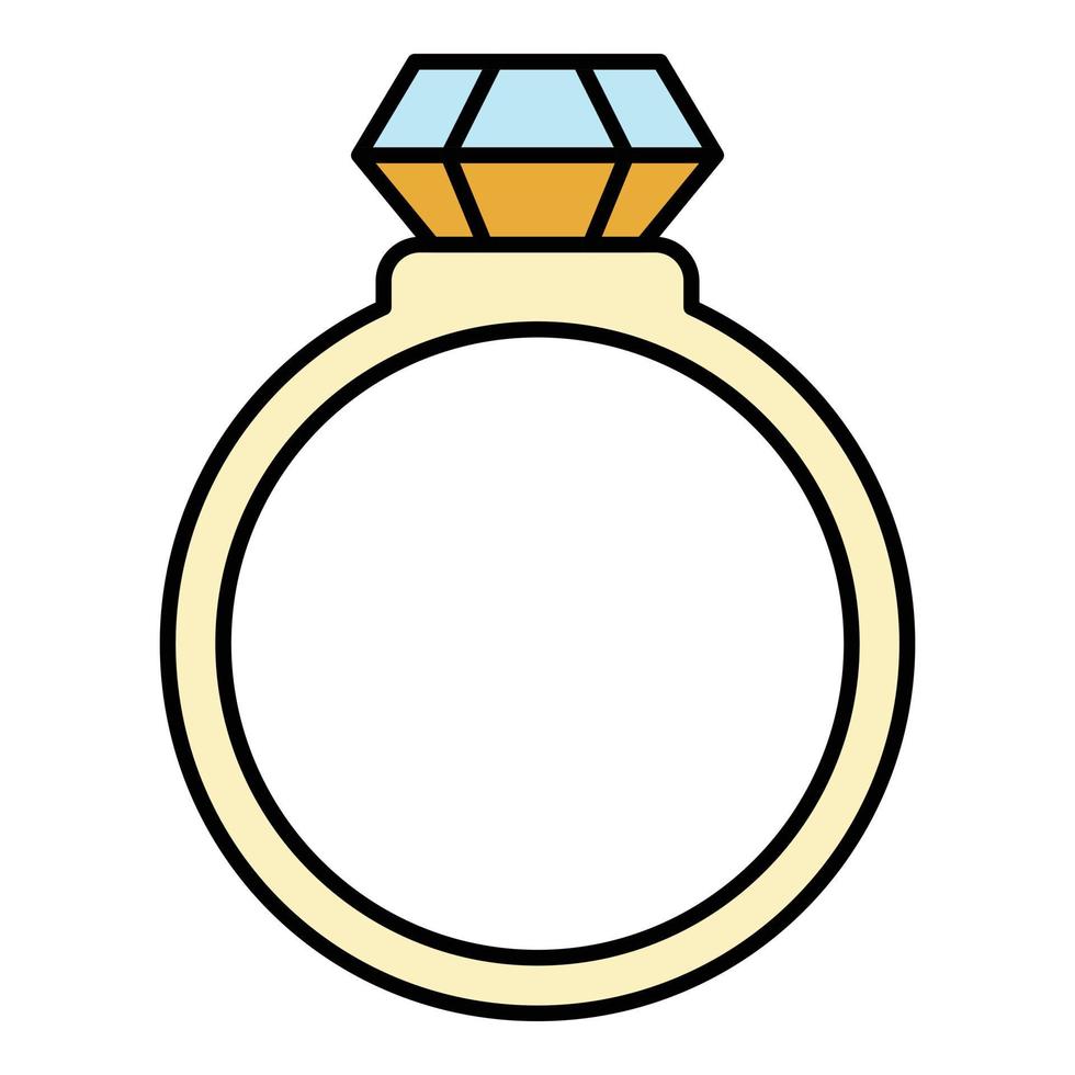 anillo de plata con vector de contorno de color de icono de rubí