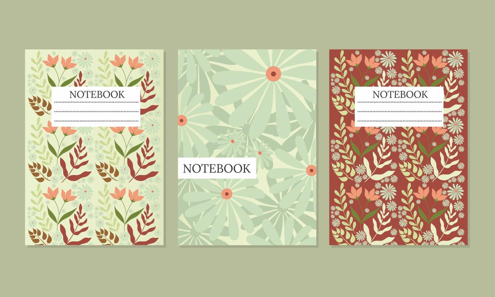 book cover sets. Beautiful abstract and floral design. Seamless pattern and mask used, easy to re-size. For notebooks, planners, brochures, books, catalogs. Vector illustration.
