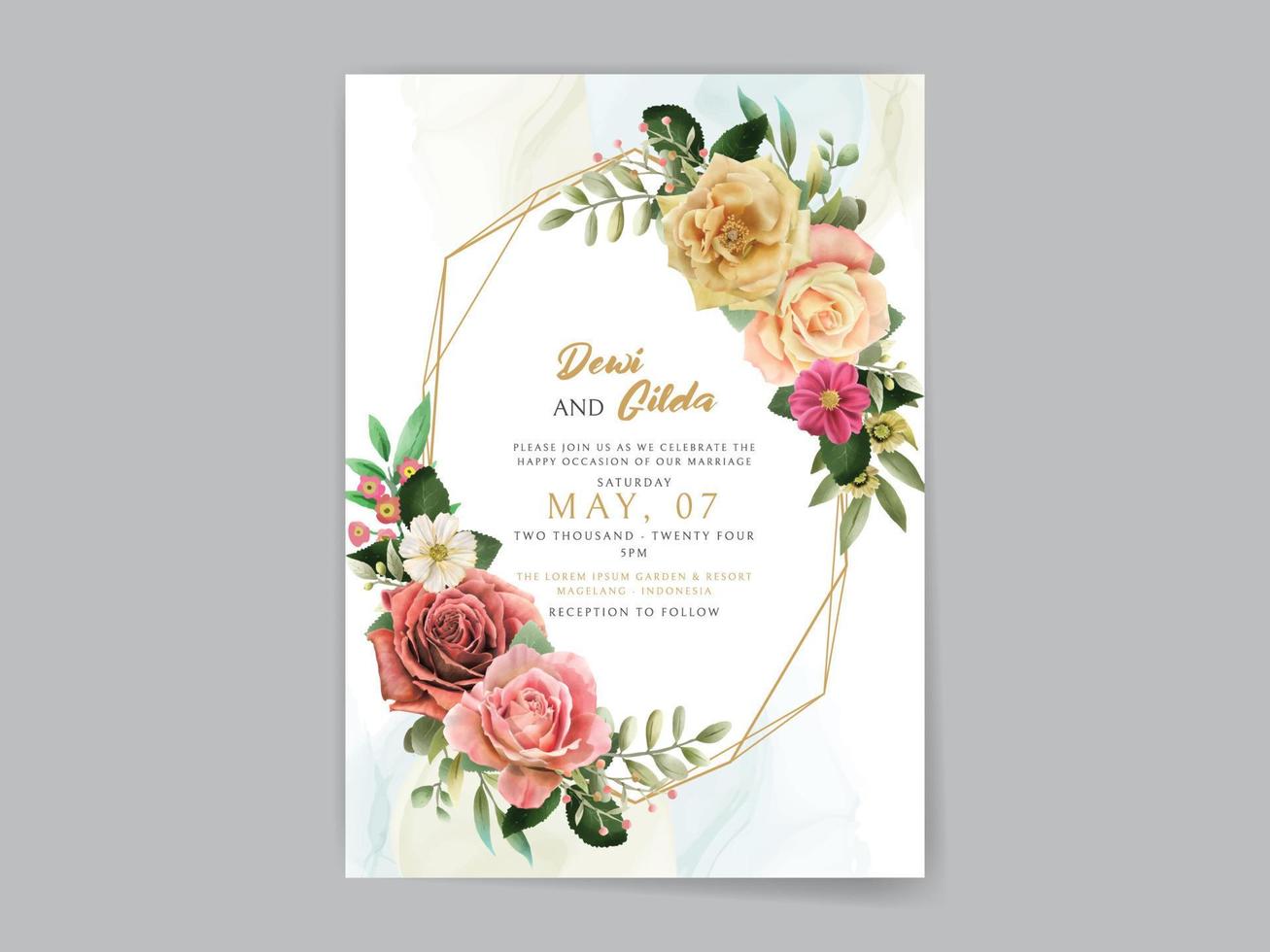 Colorful floral wedding invitation card vector