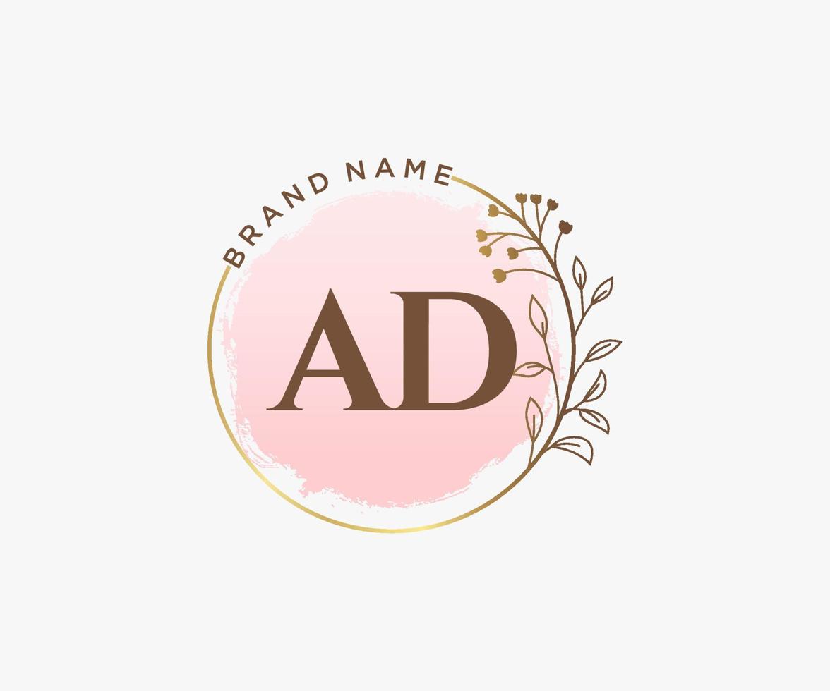 Initial AD feminine logo. Usable for Nature, Salon, Spa, Cosmetic and Beauty Logos. Flat Vector Logo Design Template Element.