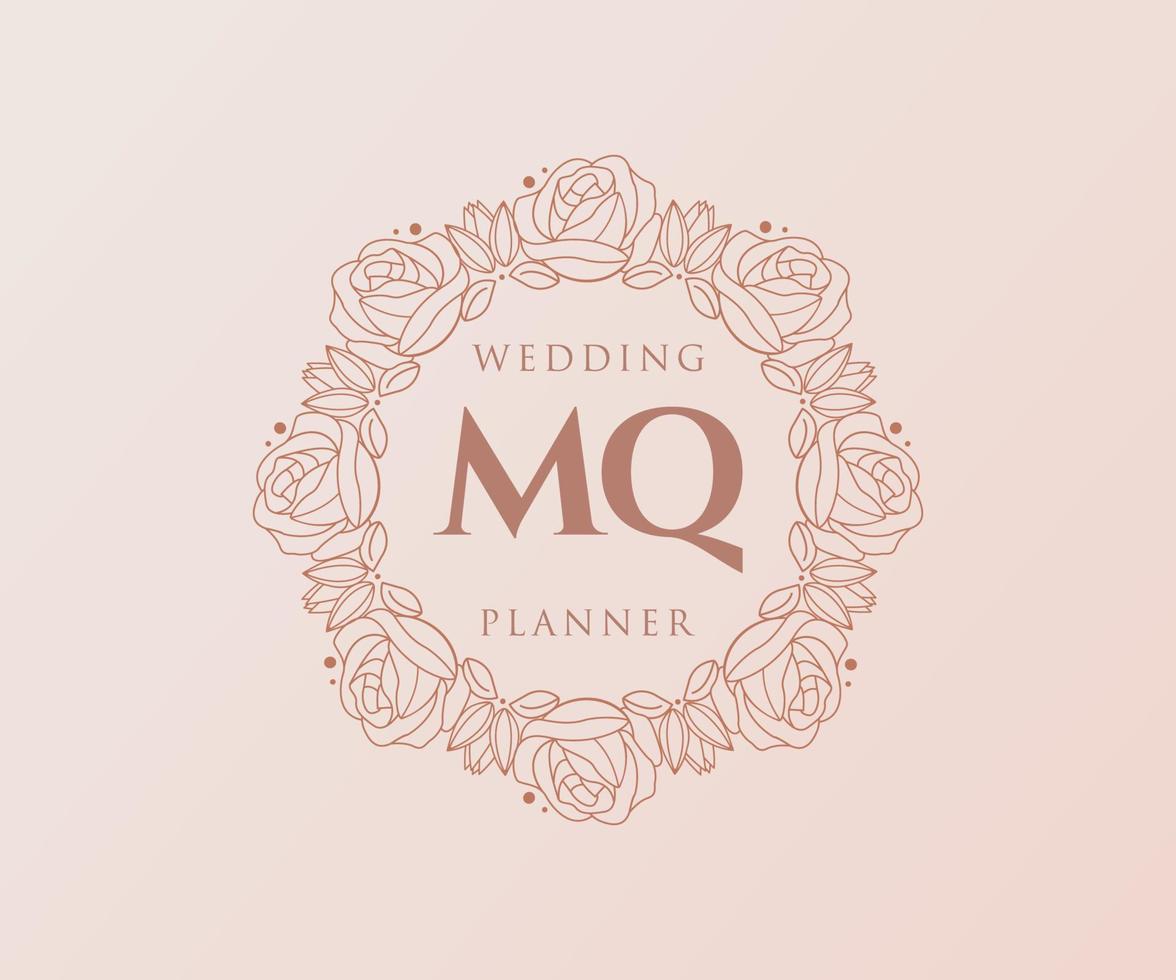 colección de logotipos de monograma de boda con letras iniciales mq, plantillas florales y minimalistas modernas dibujadas a mano para tarjetas de invitación, guardar la fecha, identidad elegante para restaurante, boutique, café en vector