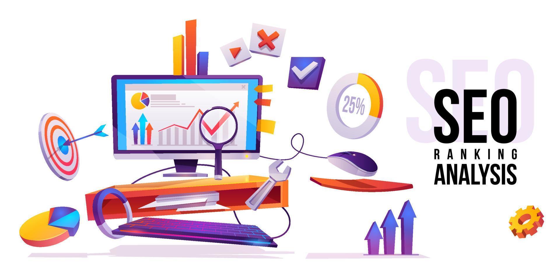 SEO ranking analysis internet technology banner vector