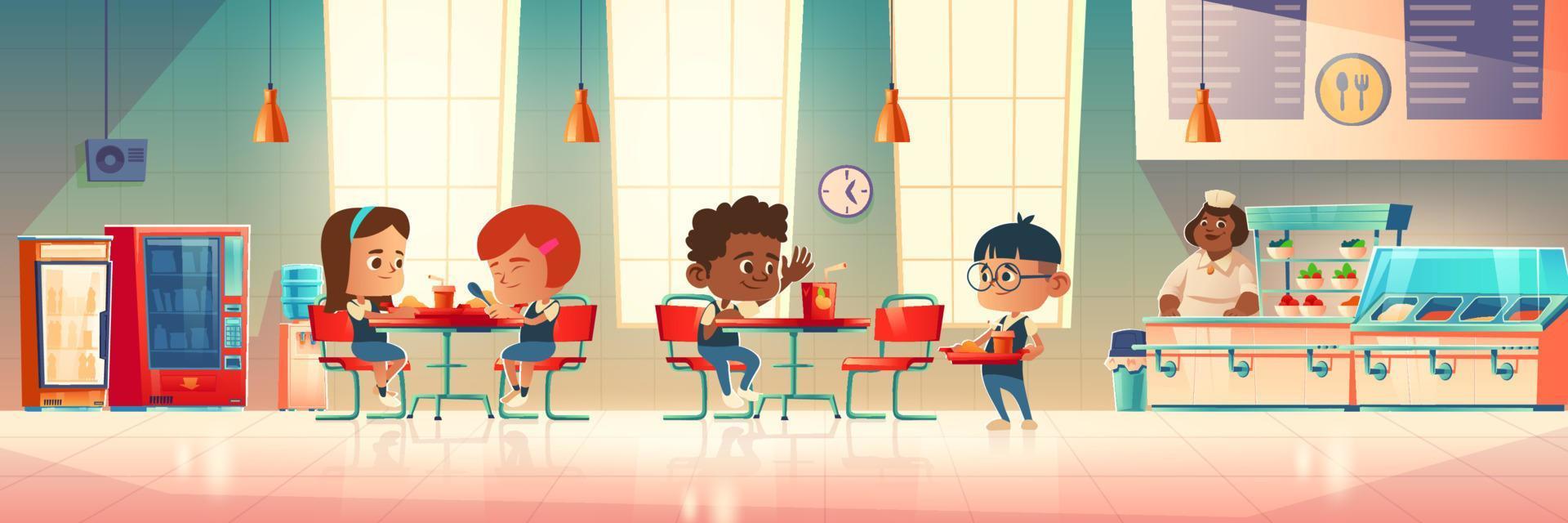 Children eat in school canteen vector