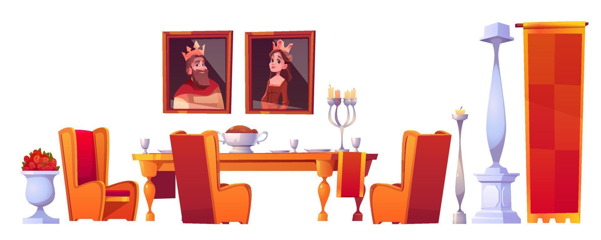 mesa de fiesta con comida en el juego de comedor del castillo vector