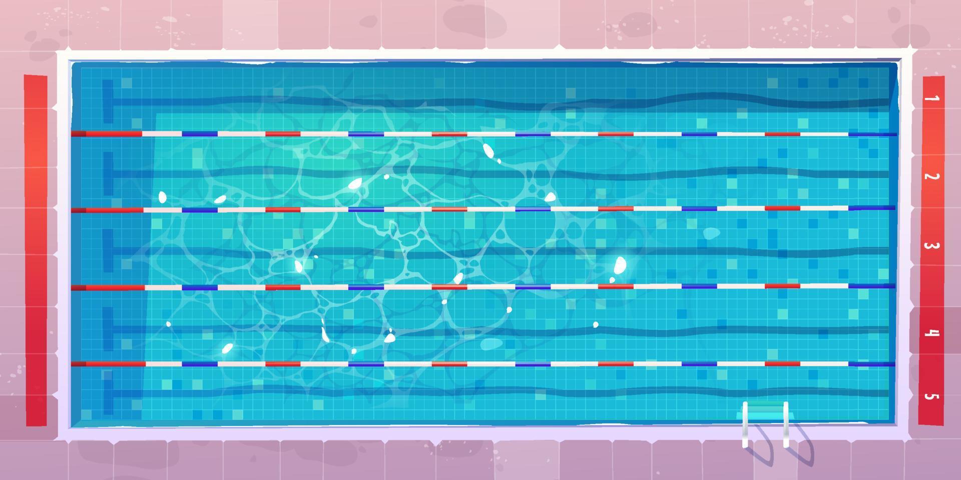 piscina deportiva, vista superior con agua azul rasgada. vector