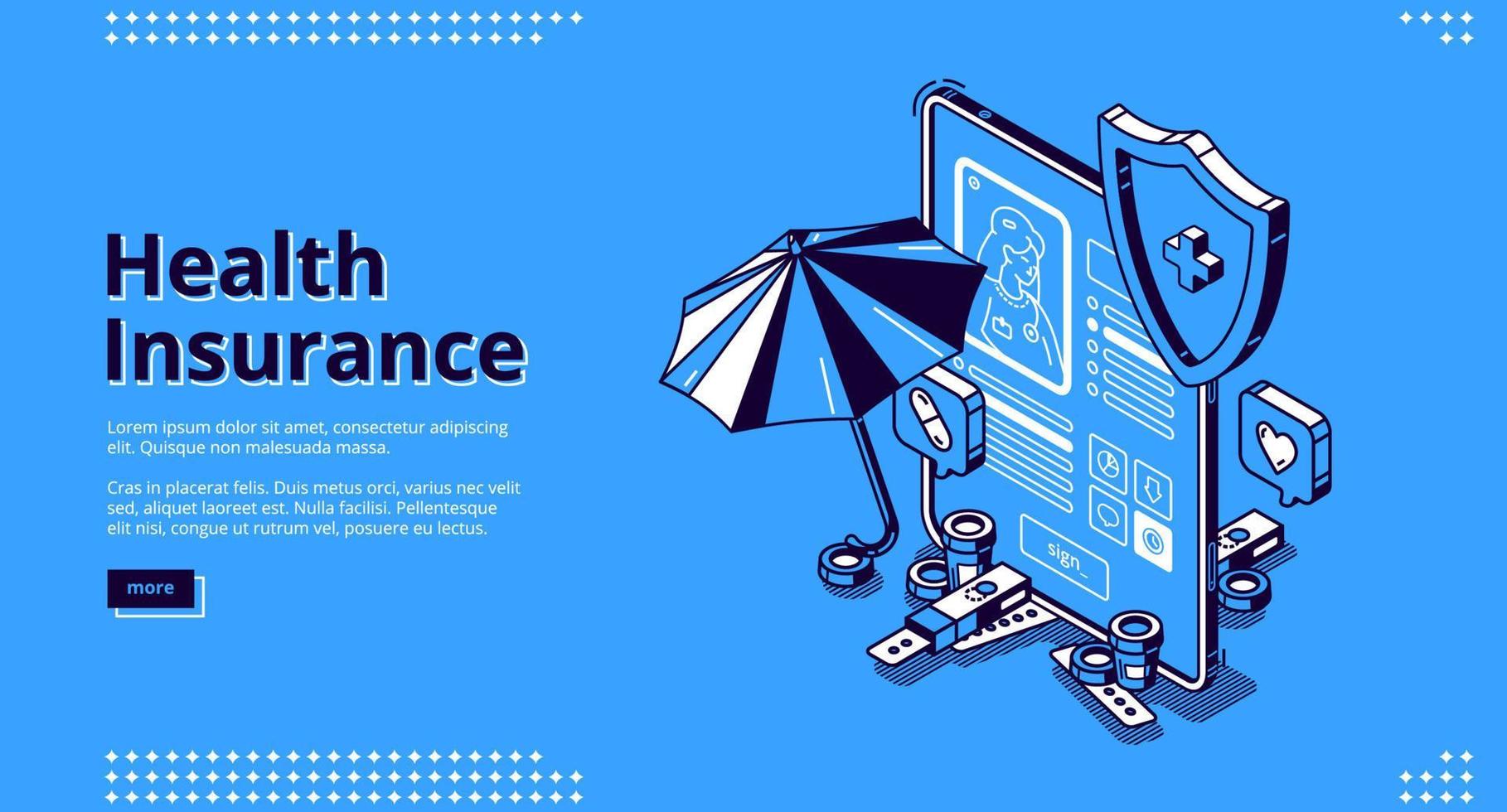 Health insurance isometric landing page banner vector