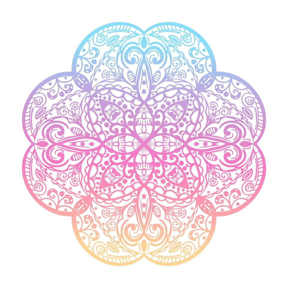 mandala de motivos étnicos, adorno boho colorido aislado sobre fondo blanco. patrones de terapia antiestrés. tejer elementos de diseño. yoga. ilustración vectorial vector