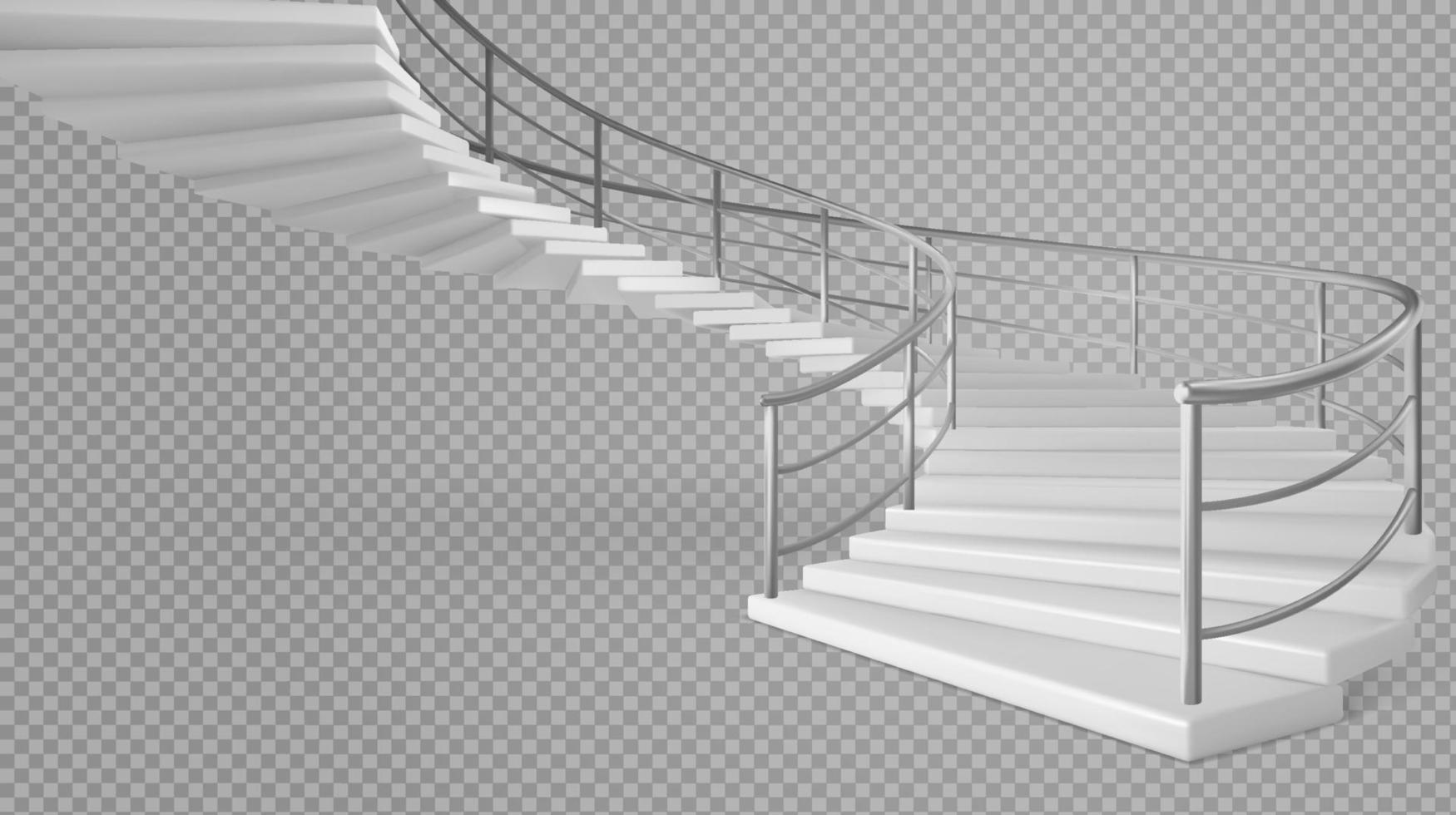 Spiral staircase white stairs with railings vector