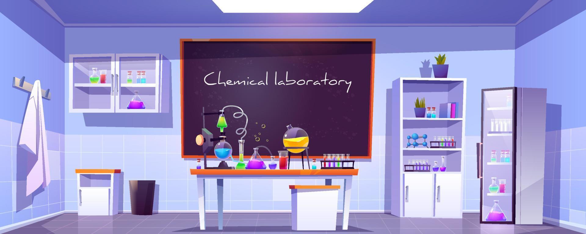 Chemical laboratory, empty chemistry cabinet, room vector