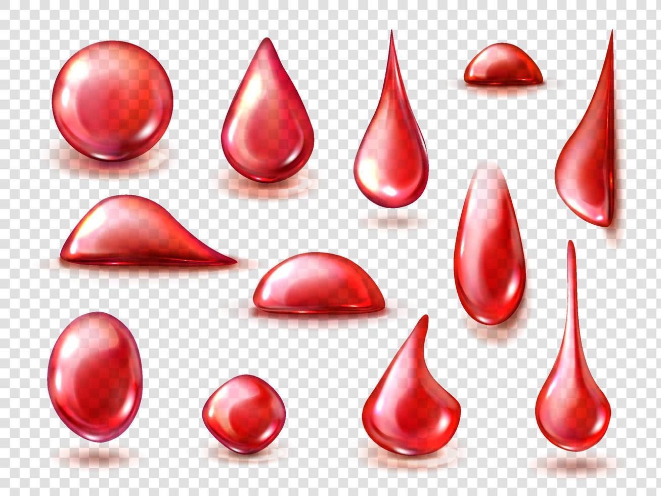 Set of red drops of red water, juice or wine vector