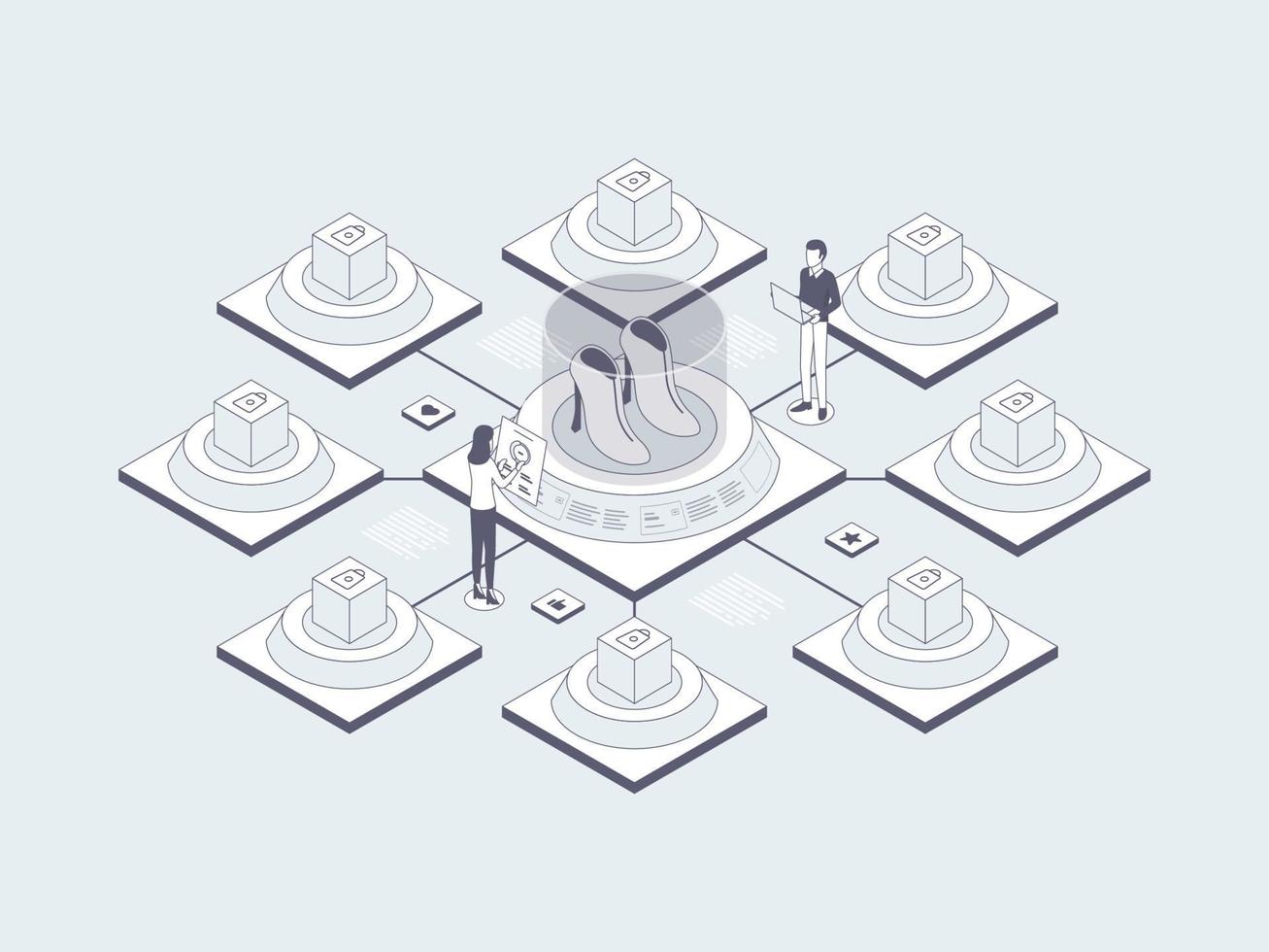 E-Commerce Omnichannel Isometric Illustration Lineal Gray. Suitable for Mobile App, Website, Banner, Diagrams, Infographics, and Other Graphic Assets. vector