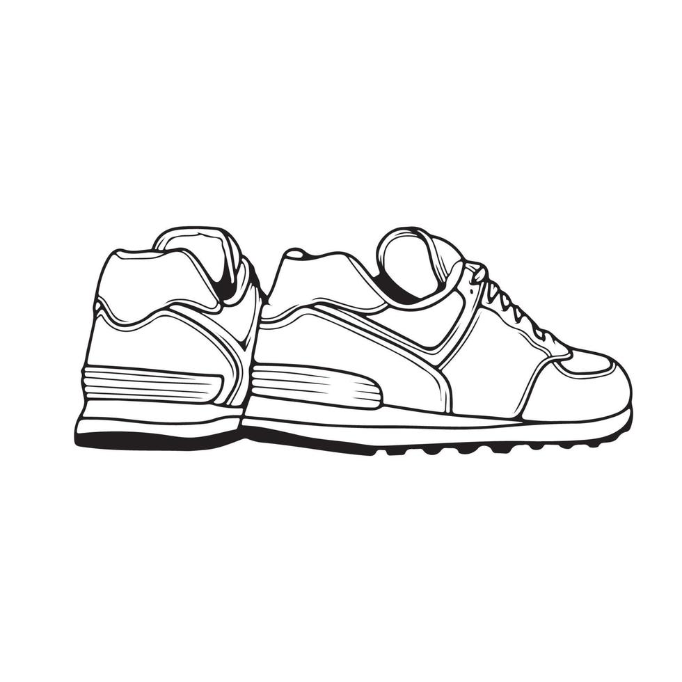 Fashion sneakers. Sneakers shoe .Flat vector illustration. Sneakers line art. Sneakers side view