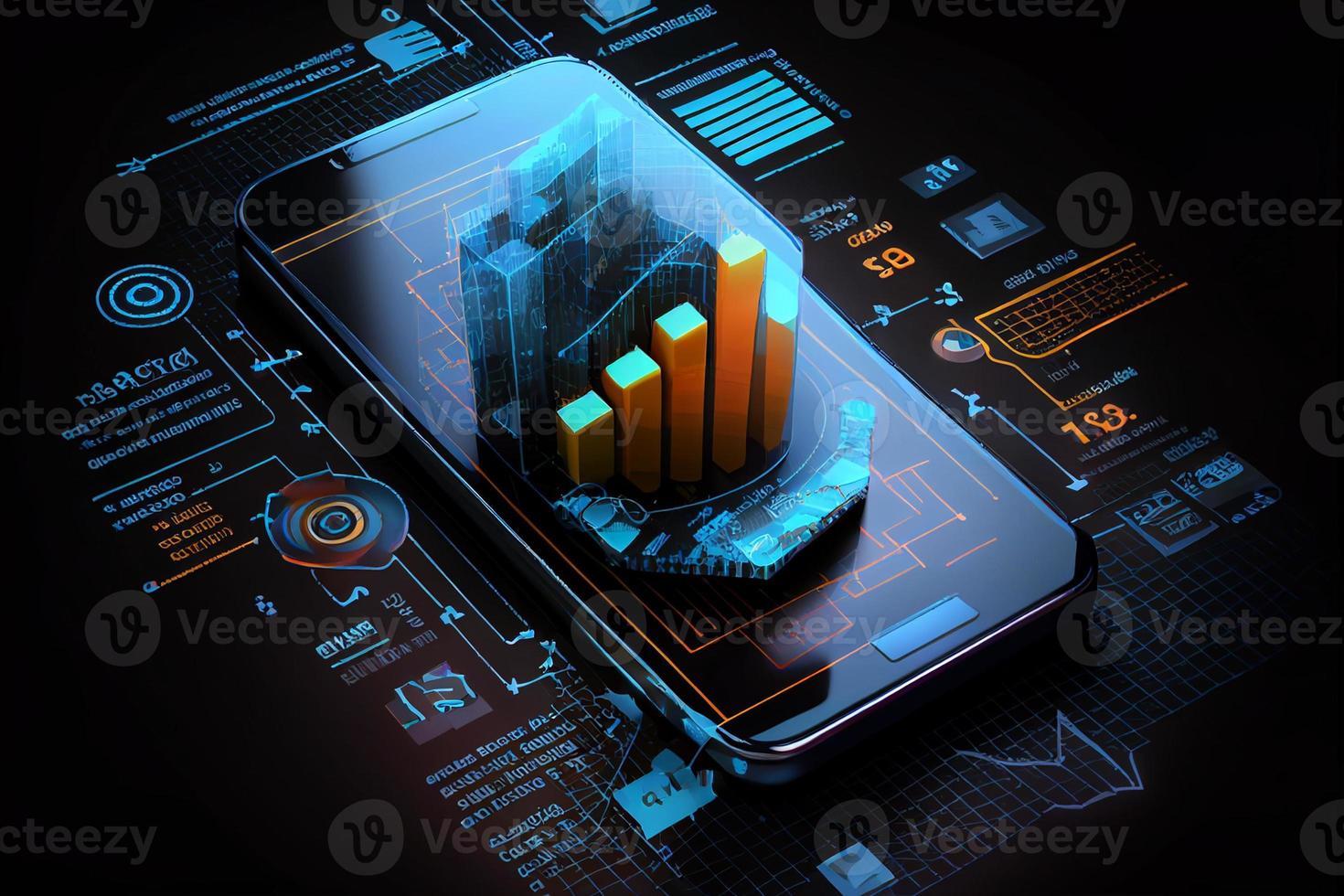 technology of application with a business graph photo