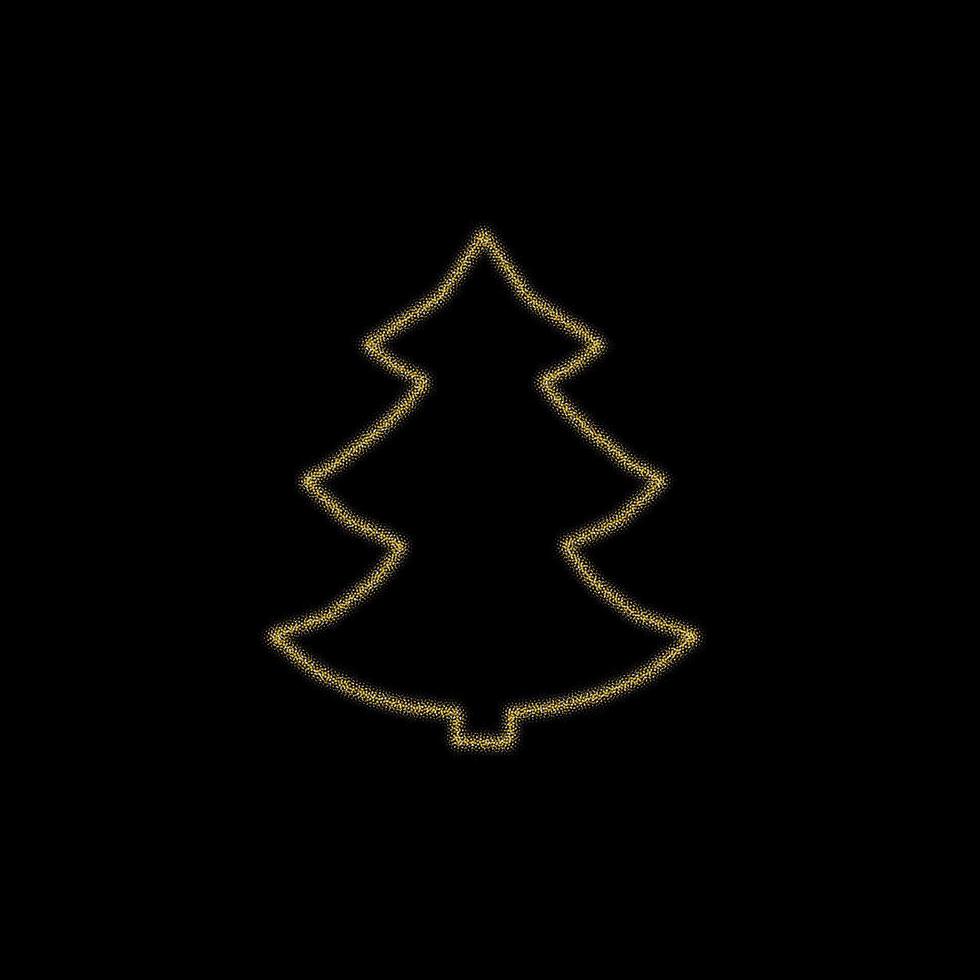 Christmas golden tree decoration of gold glitter shining sparkles on black transparent background. Vector glittering shine tree for Christmas or New Year design template