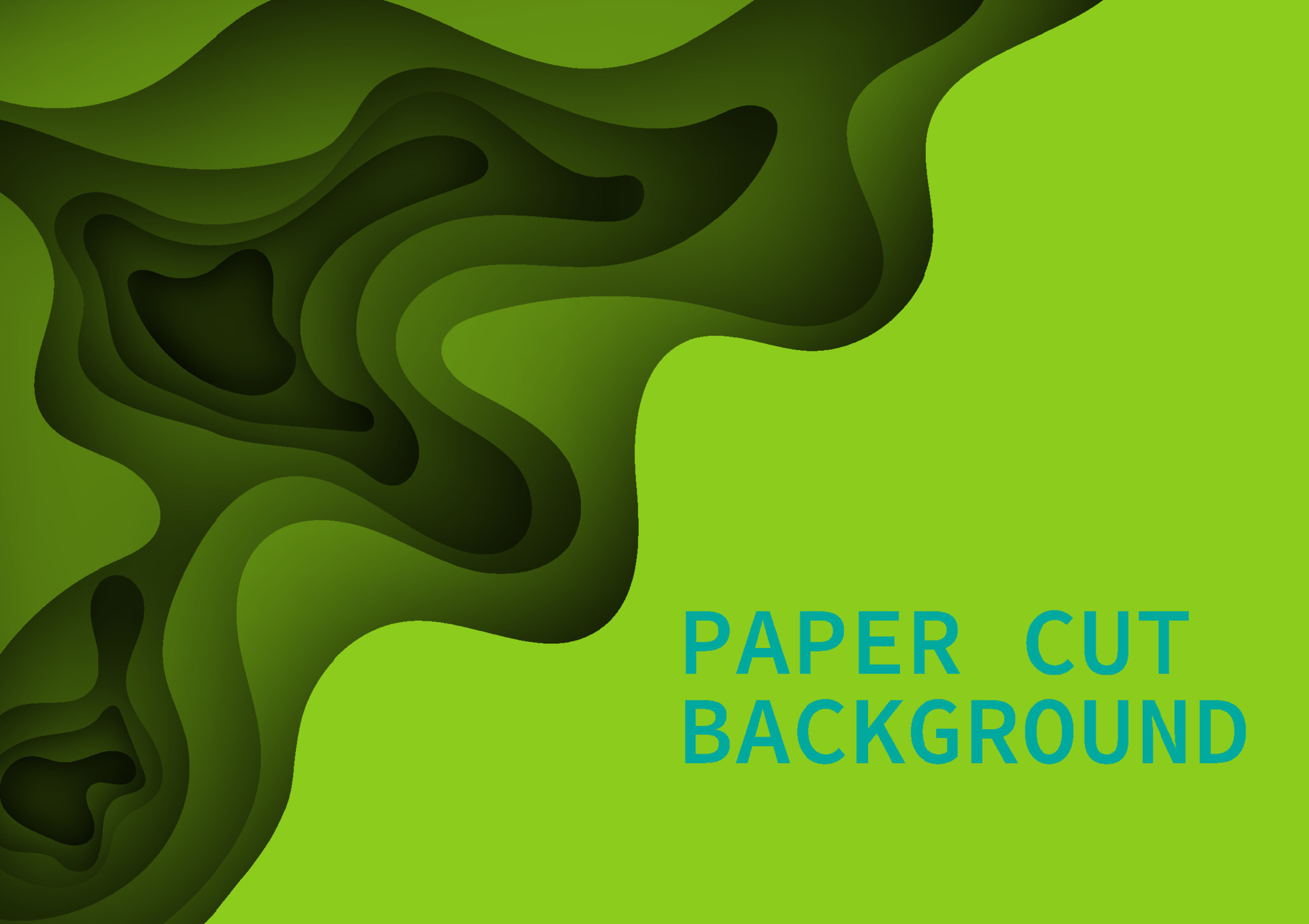 Papercut top view background has a wavy shape. Green overlap hole with