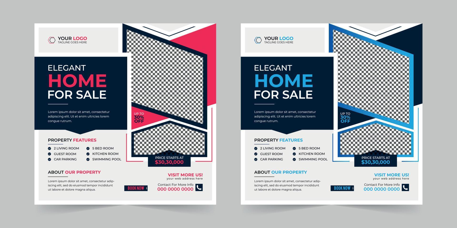 Elegant Real estate house sale and home rent advertising square Social media post and promotion ads discount banner vector template design.