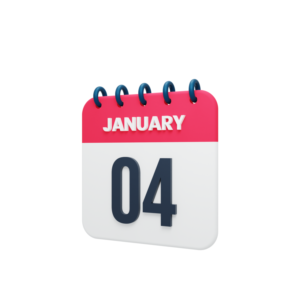 January Realistic Calendar Icon 3D Illustration Date January 04 png