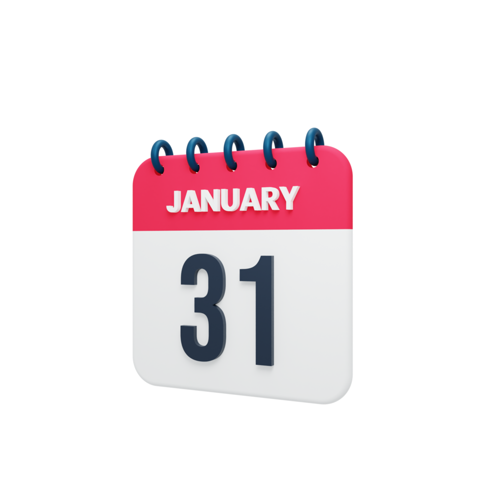 January Realistic Calendar Icon 3D Illustration Date January 31 png