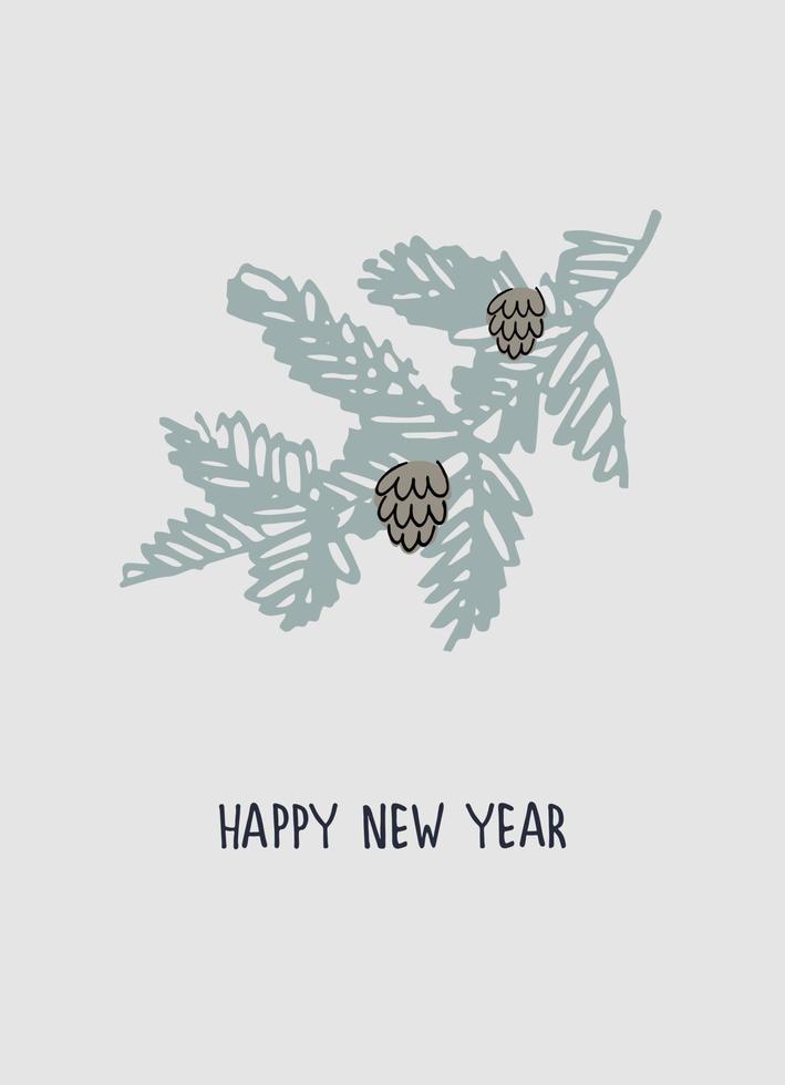 Happy New Year 2023 greeting card template. Stylish Scandinavian design with hand drawn  lettering vector