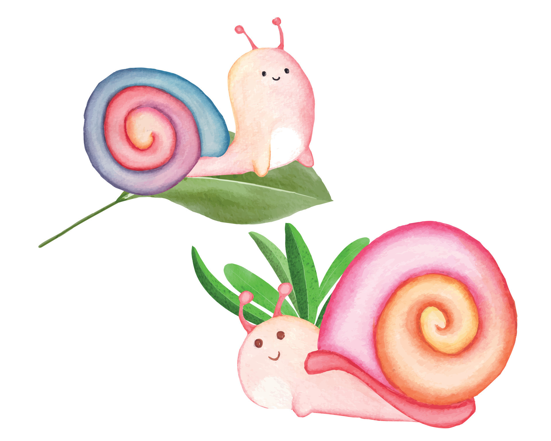 Watercolor snail clipart set, cute garden snail illustration 19200966
