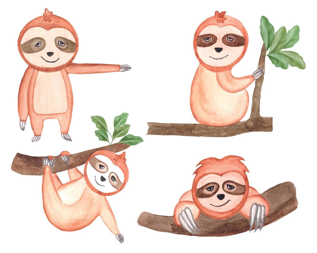 Watercolor Sloth Clipart Set, cute sloth watercolor clipart vector