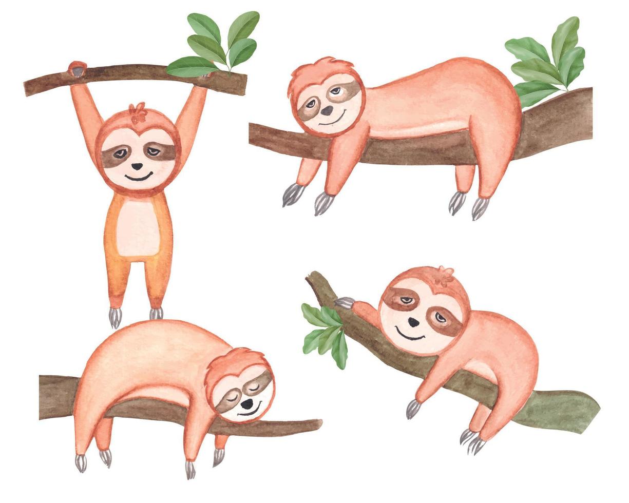 Watercolor Sloth Clipart Set, cute sloth watercolor clipart vector