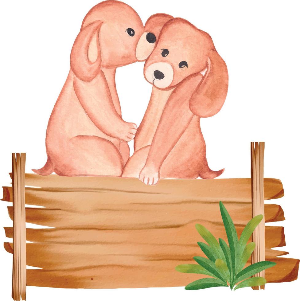 Dog Valentine Day couple Dog Watercolor clipart vector