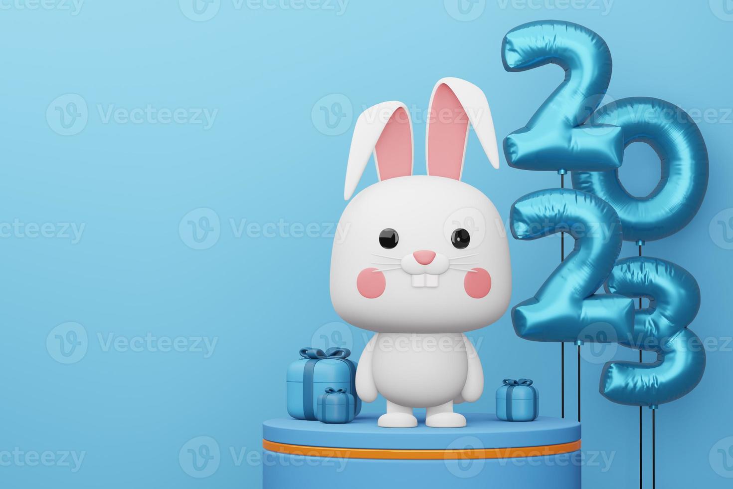 Happy new year 2023, year of the rabbit, 3d rendering photo