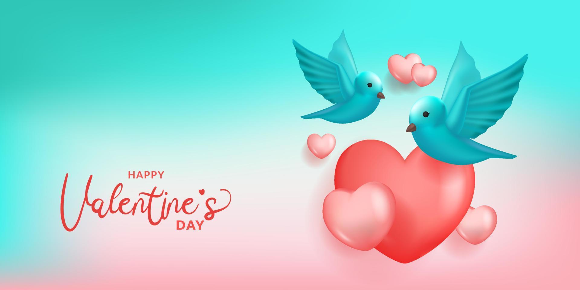 bird flying with heart shape valentine's day decoration sweet sky background vector