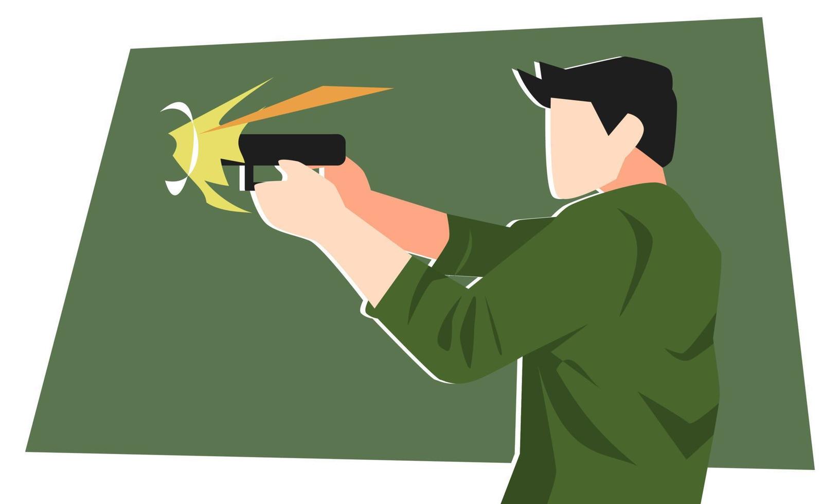 illustration of a man shooting with a gun. concept of shooting, military, practice, or criminal. flat vector