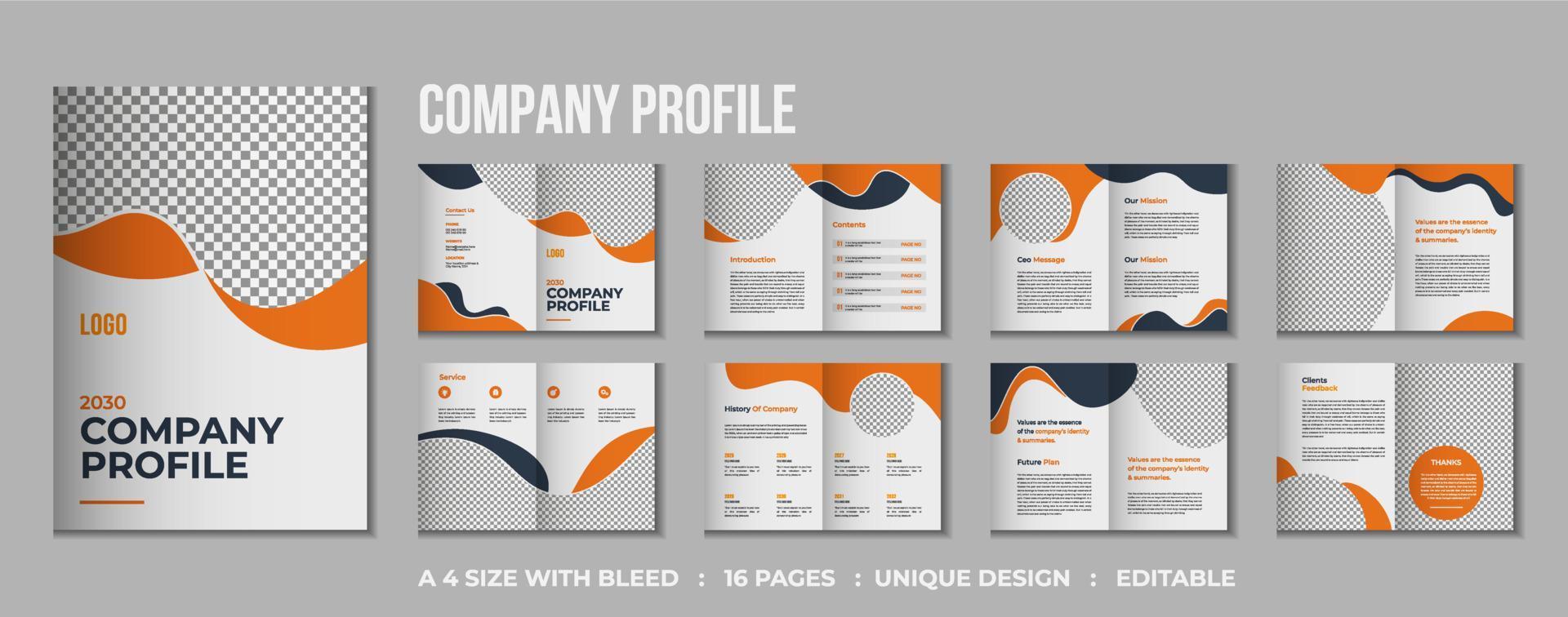 16 pages Corporate company profile bifold brochure template design vector