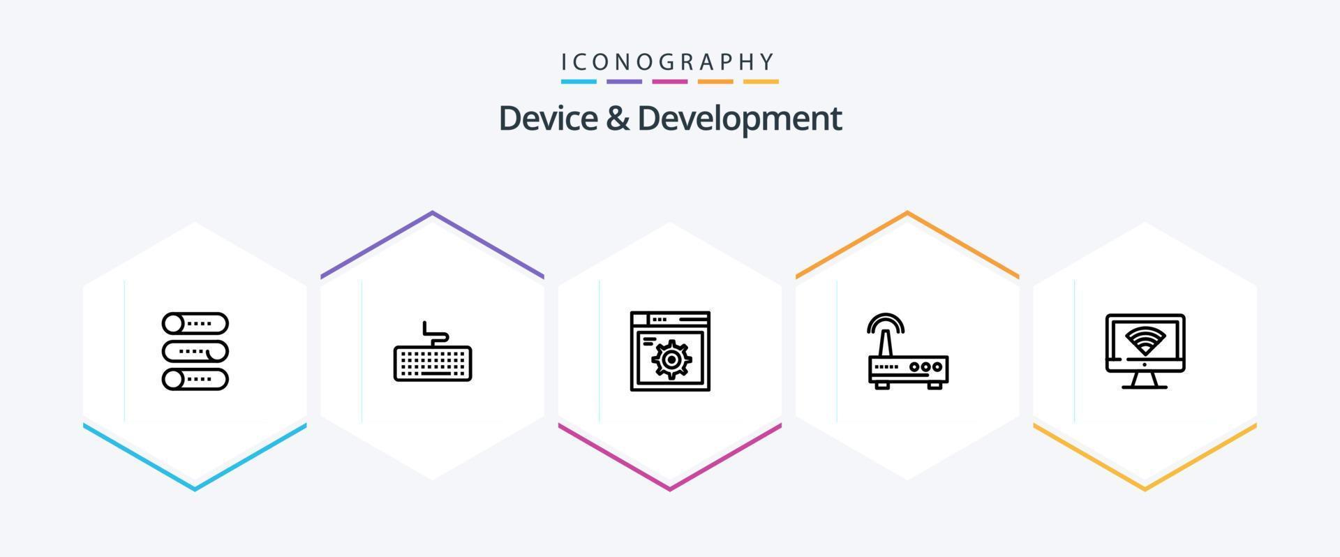 Device And Development 25 Line icon pack including monitor. education. web . signal. device vector