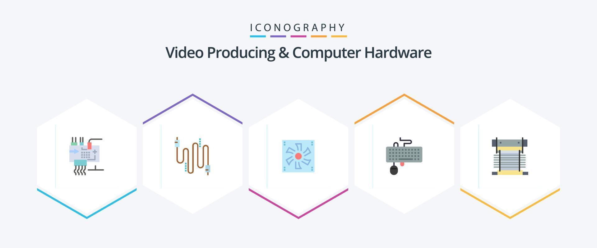 producción de video y hardware de computadora Paquete de 25 íconos planos que incluye mouse. interfaz. comunicación. dispositivo. dispositivo vector