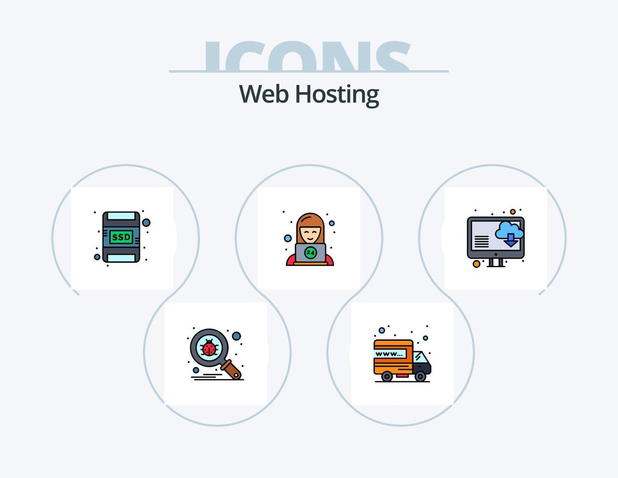 paquete de iconos lleno de línea de alojamiento web 5 diseño de iconos. página de inicio seguridad. reparar. enlace. http vector